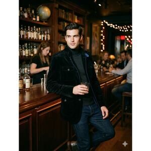 Kenneth Cole Reaction Black Velvet Field Jacket Mens XL Blazer Military Epaulet